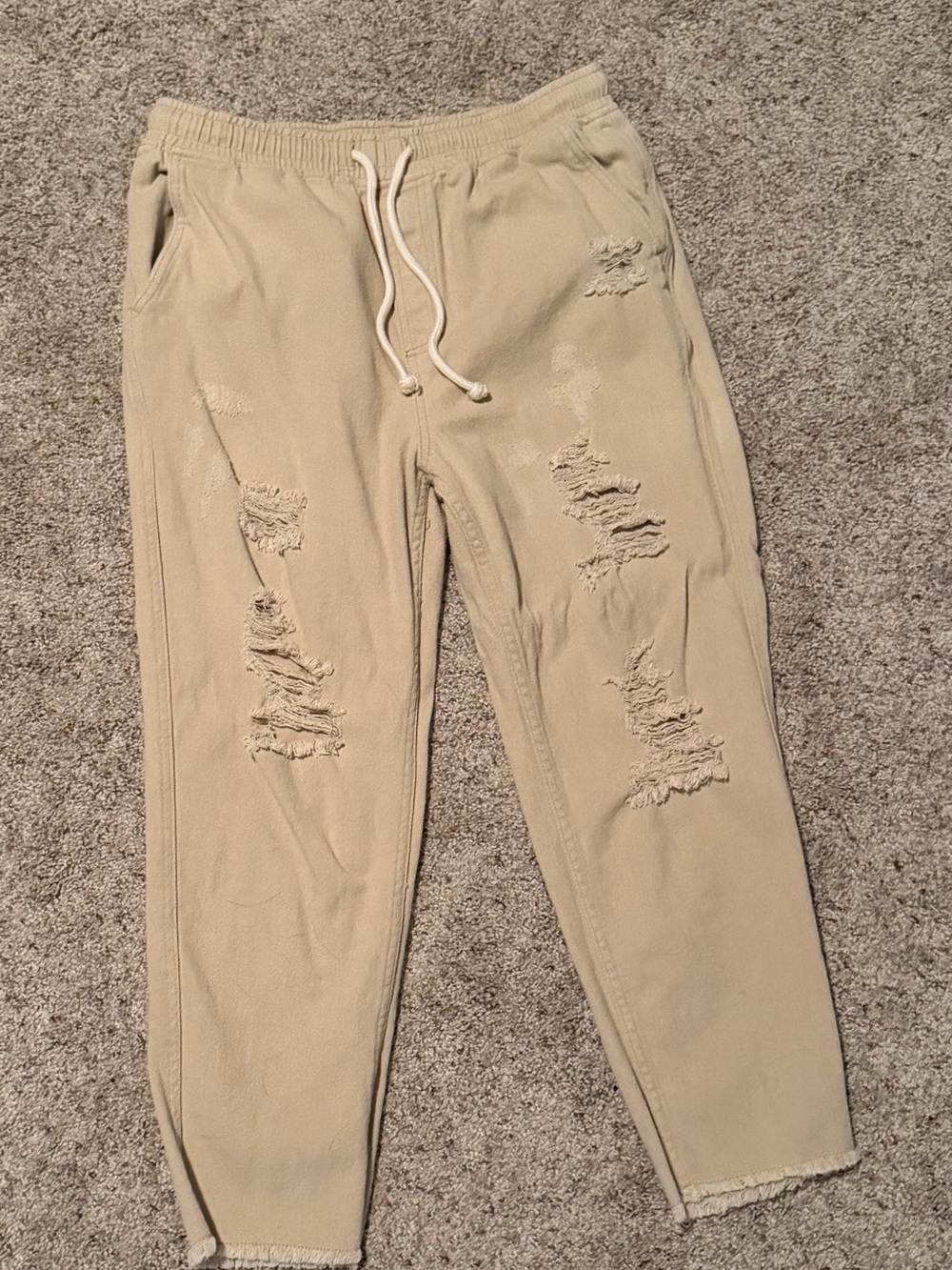 Women's Distressed Drawstring Jogger Pants - Beige